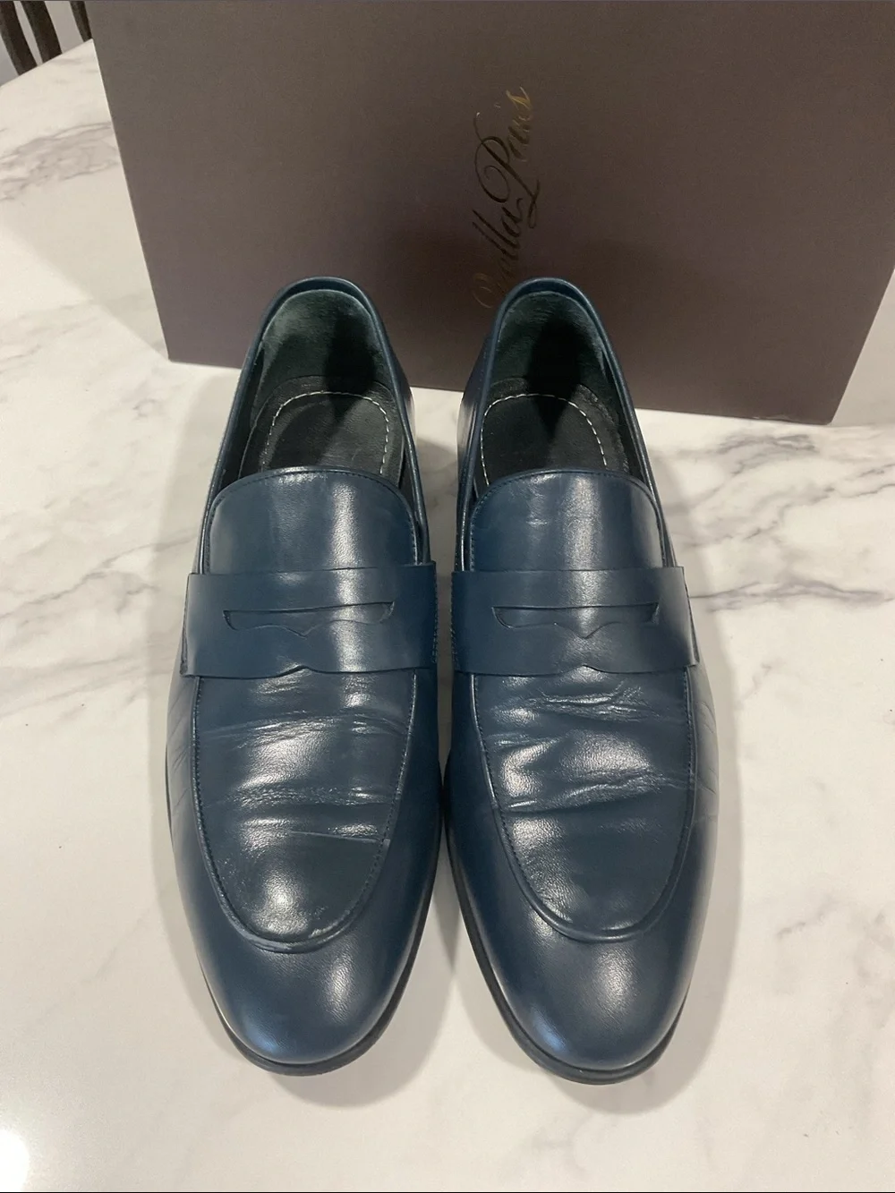Men's Navy Leather Penny Loafers
